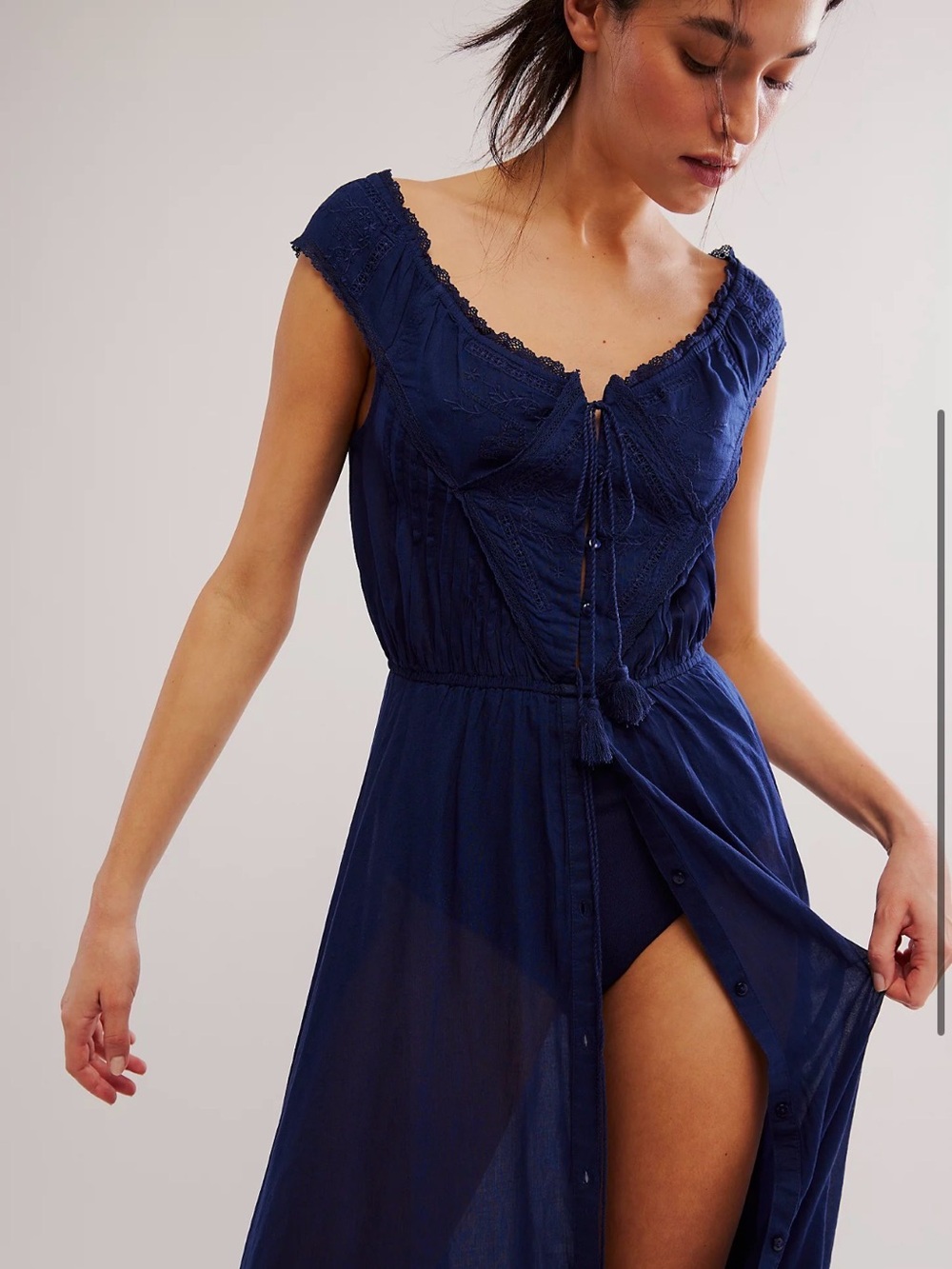 Sold Out Intimately by FP Country Charm Maxi Bodysuit Dress- Navy- Medium
